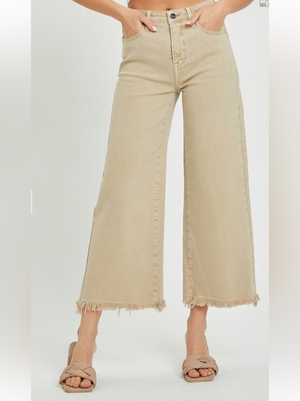 50 size khaki RISEN HIGH RISE TUMMY CONTROL CROP WIDE PANTS